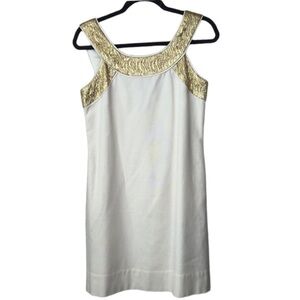 Shoshanna Vintage Cream And Gold Metallic Trim Mini Dress Size 6